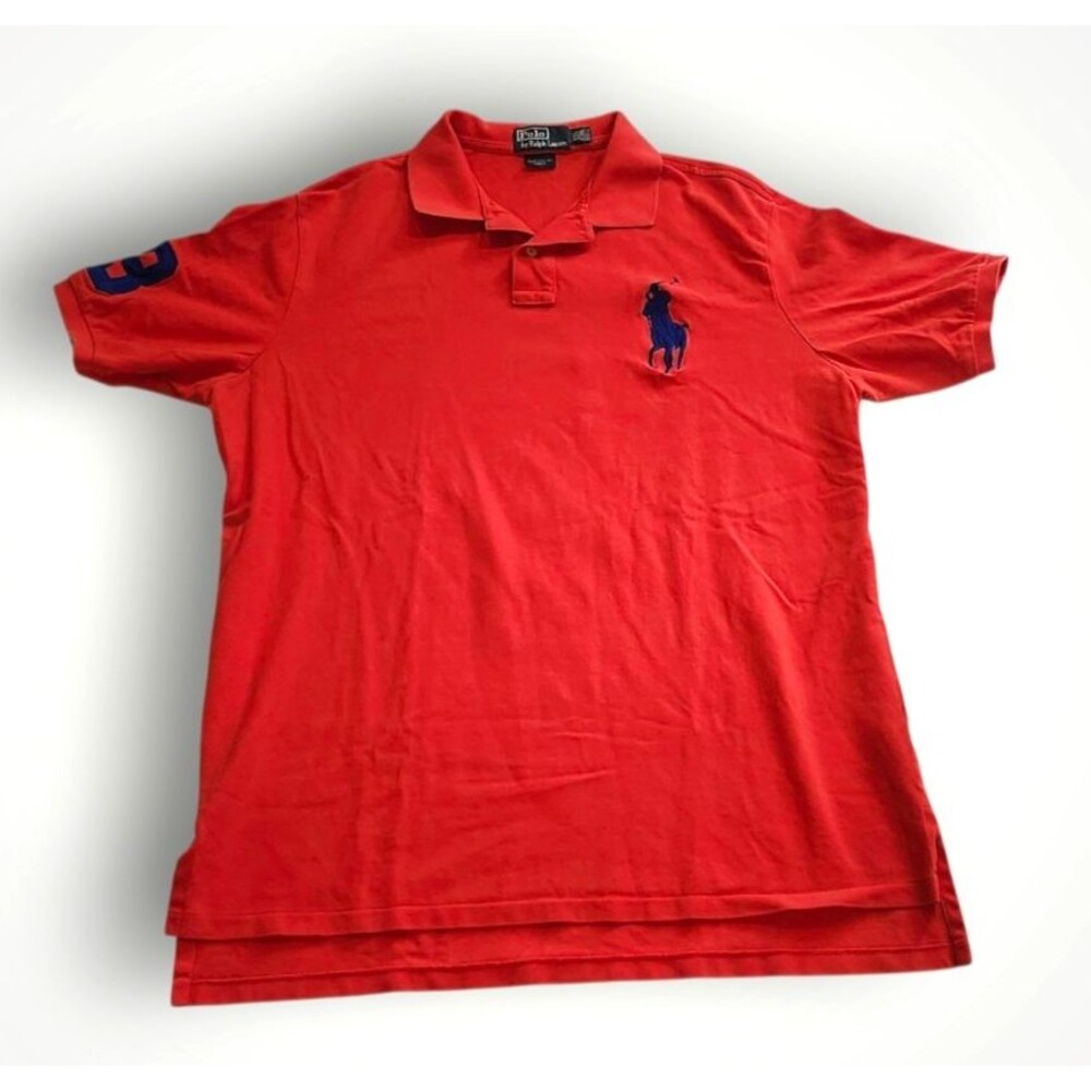 Y2K Polo Ralph Lauren Big Pony  Shirt Custom Fit Long  2XL #3 Patch Rugby Preppy